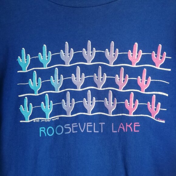 80s vintage cactus gradient print long sleeve souvenir t-shirt Roosevelt Lake - Picture 2 of 9